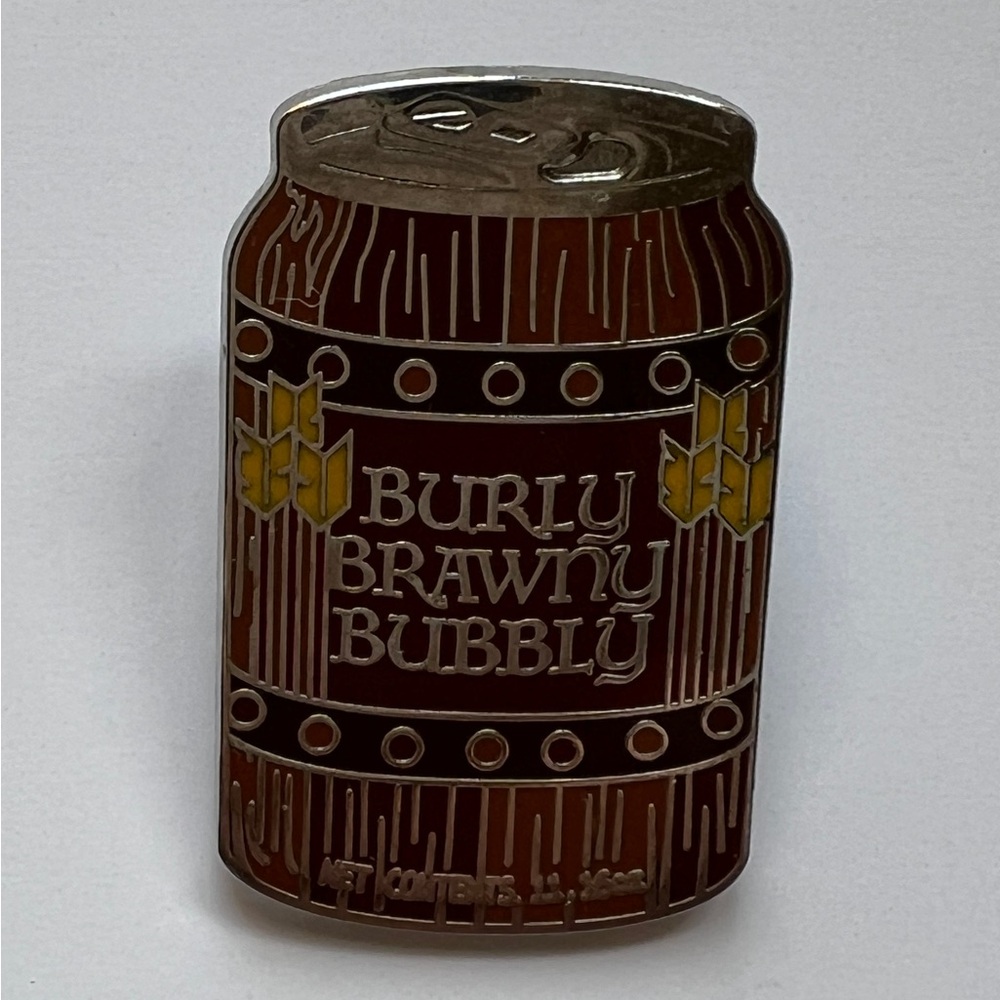 Burly Brawny Bubbly Enamel Pin - Brown and Gold Can Design